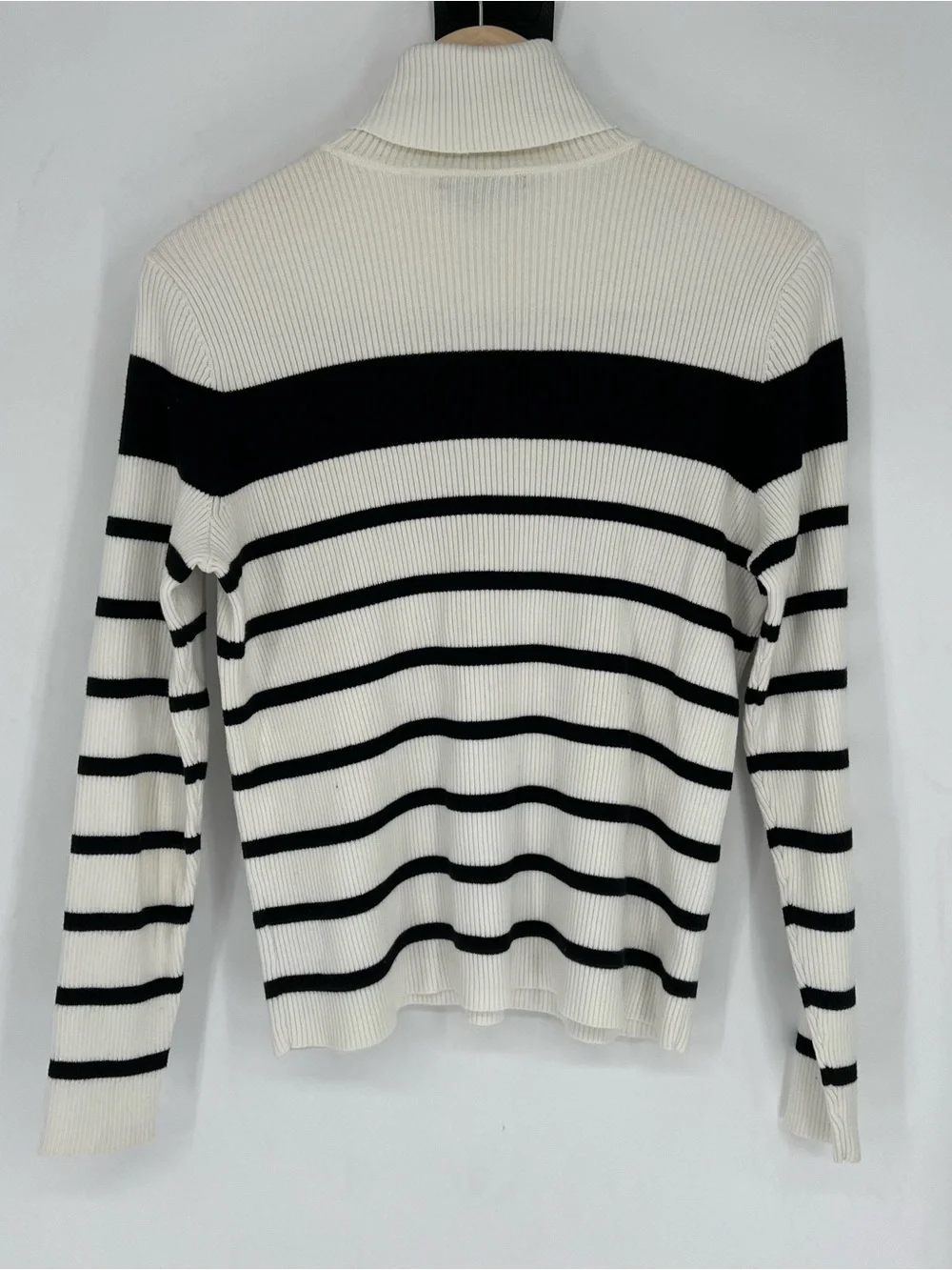 Ralph‎ Lauren Cream and Black Striped Branded Rib-Knit Turtleneck Sweater - Picture 6 of 9